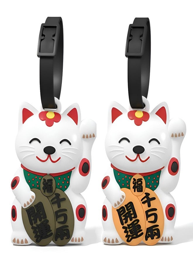 ANINIUCN Japanese Lucky Cat Luggage Tags - 2-Pack Silicone Maneki Neko Bag ID Tags for Suitcases and Travel Accessories - Image 1